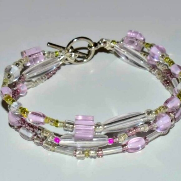 Handmade Multi Pink/Crystal Beaded Bracelet - Picture 1 of 2